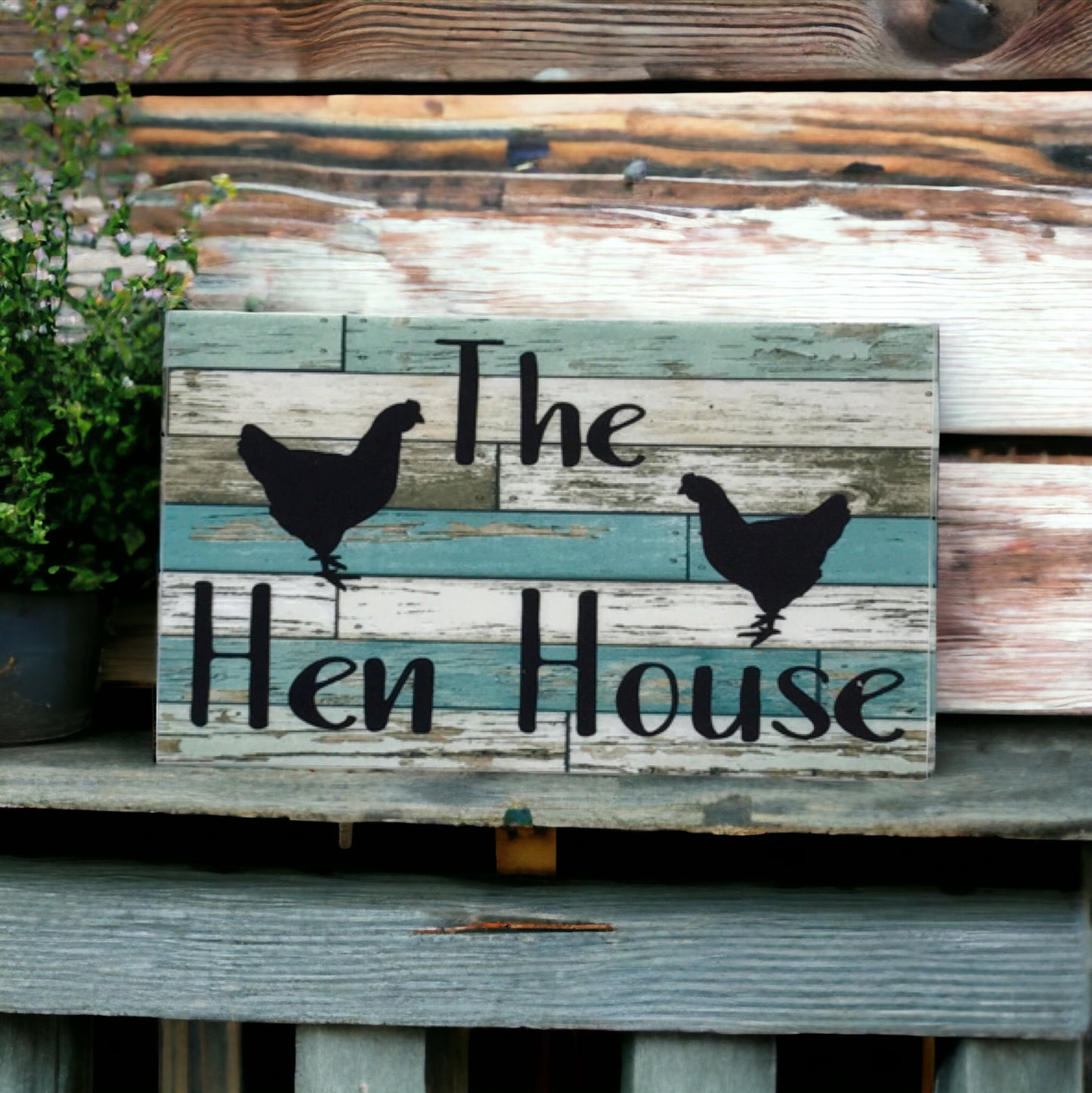 The Hen House Blue Timber Style Sign