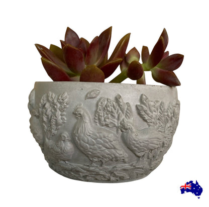 Chicken Rooster Planter Pot | Handmade Concrete Farmhouse Aussie Made Decor