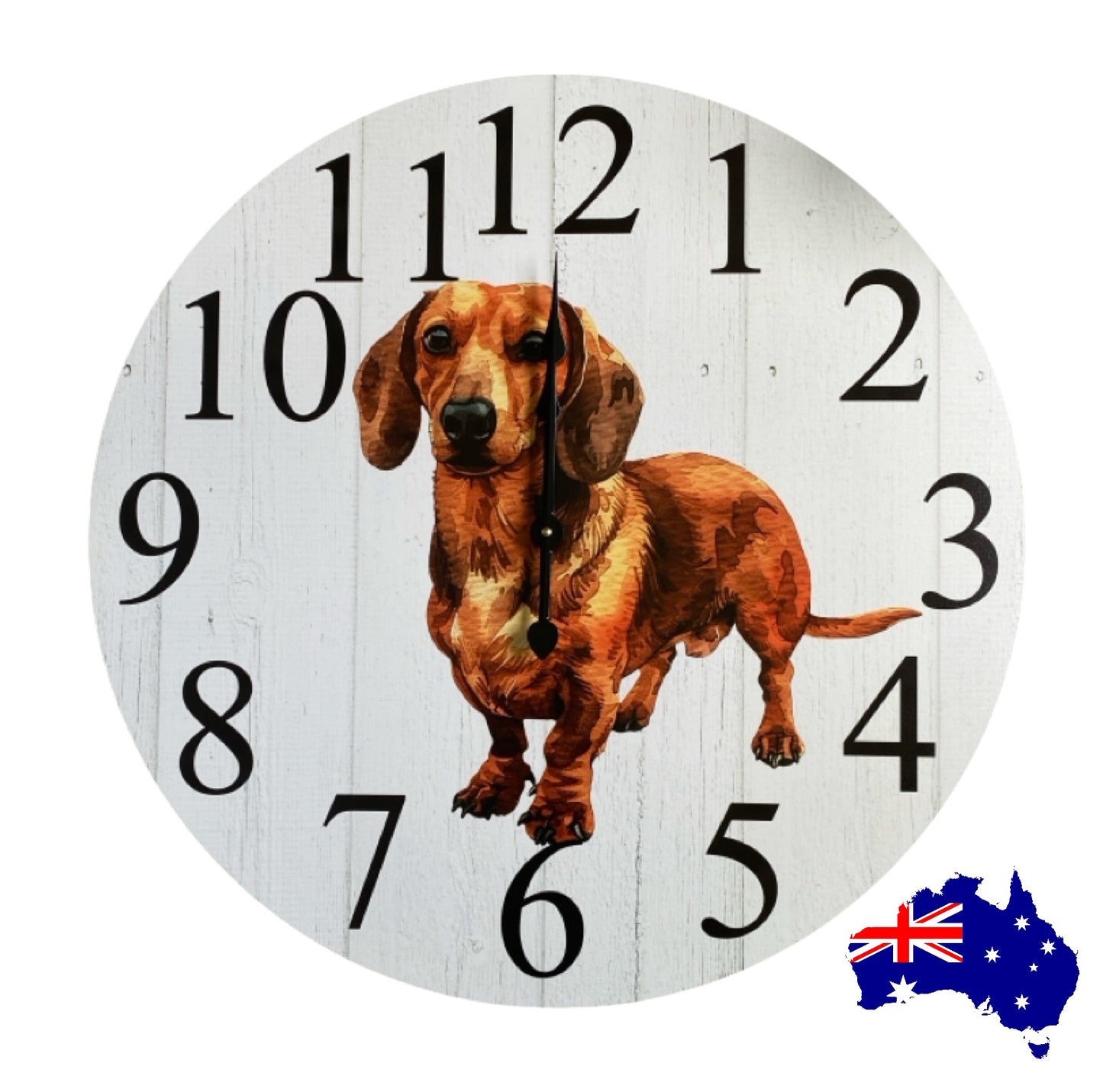 Clock Wall Dachshund Brown Tan 30cm 60cm Aussie Made