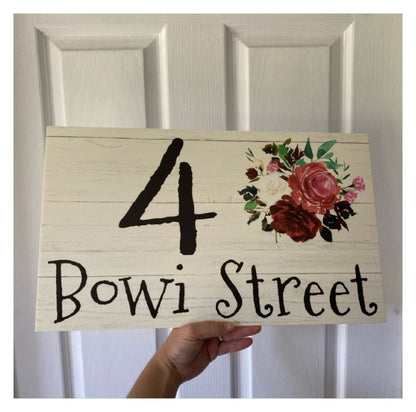 Personalised Street Number Address Floral Custom Cottage Sign