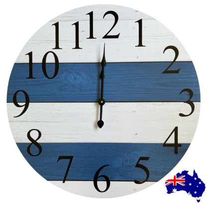 Clock Wall Navy White Blue Wood Rustic 30cm 60cm Aussie Made