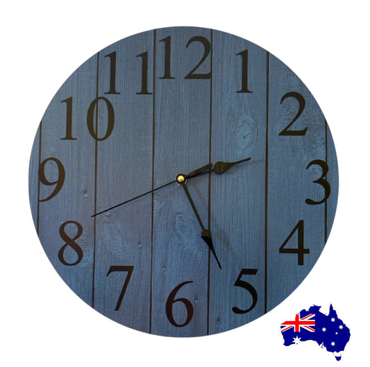 Clock Wall Timber Rustic Dark Blue 30cm or 60cm Aussie Made
