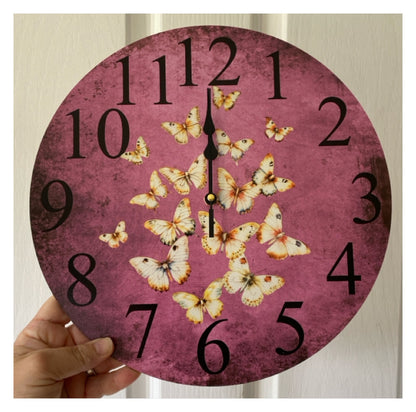 Clock Wall Butterfly Cottage Purple 30cm 60cm Aussie Made