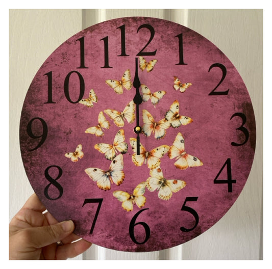 Clock Wall Butterfly Cottage Purple 30cm 60cm Aussie Made