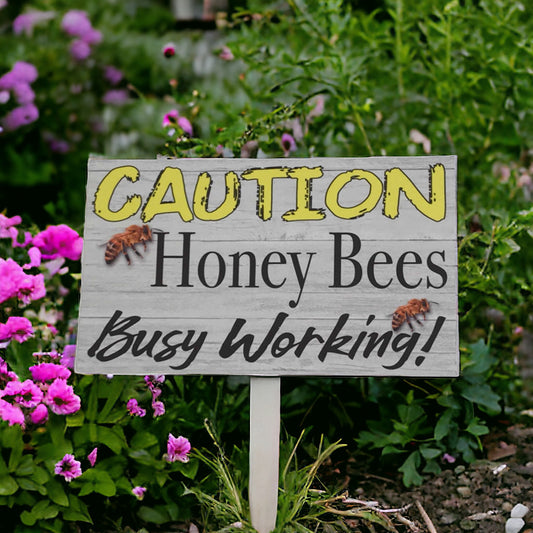 Caution Honey Bee Working Sign - The Renmy Store Homewares & Gifts 