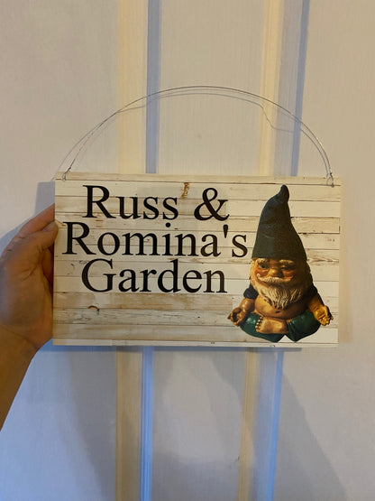 Gnome Custom Personalised Rustic Garden Sign
