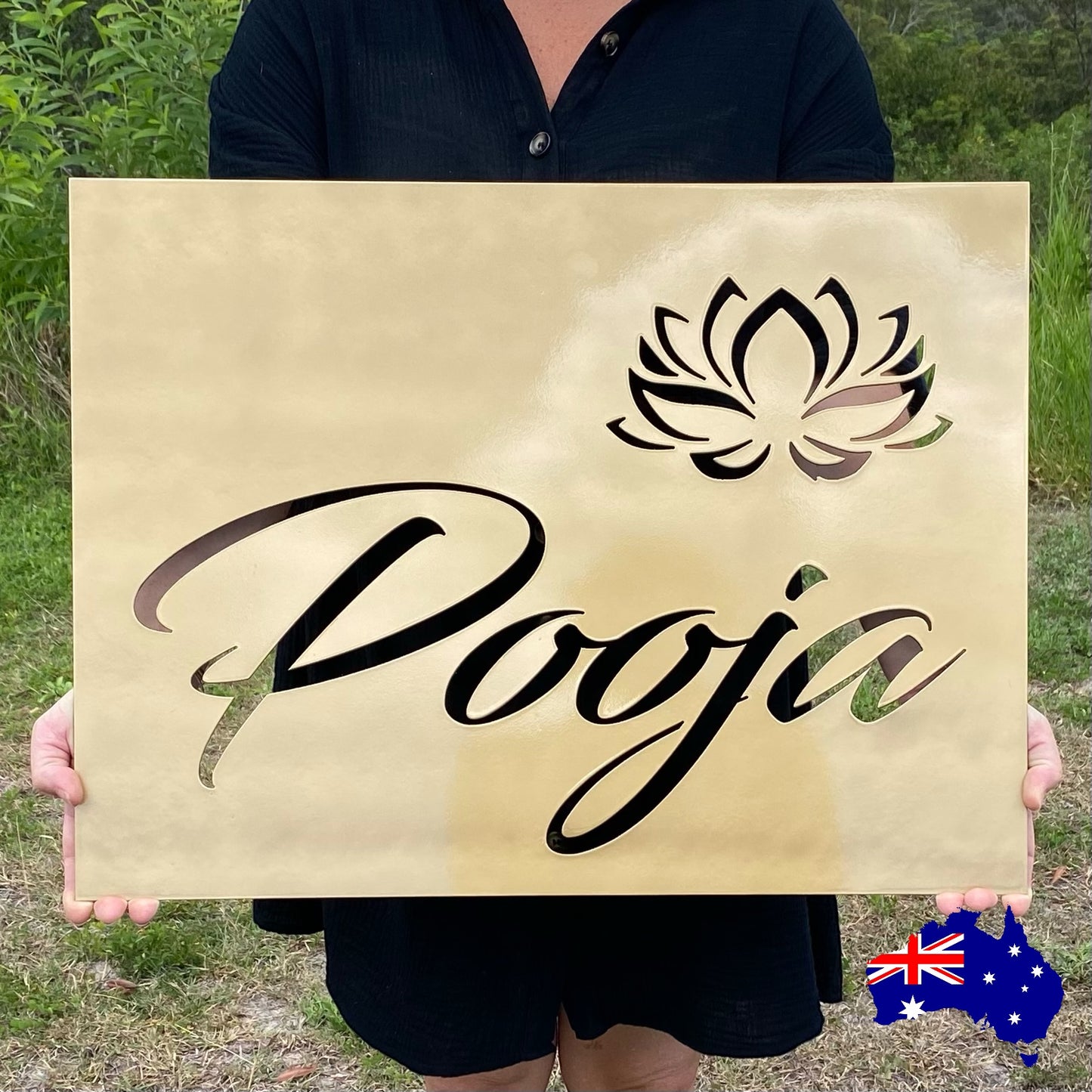 Lotus Custom Rusty Cor10 Gold Silver Steel Metal Sign