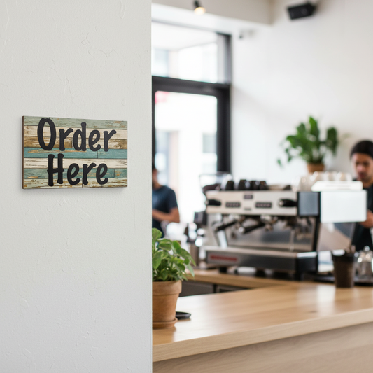 Order Here Sign Custom Rustic Blue | Café Restaurant Business Signage