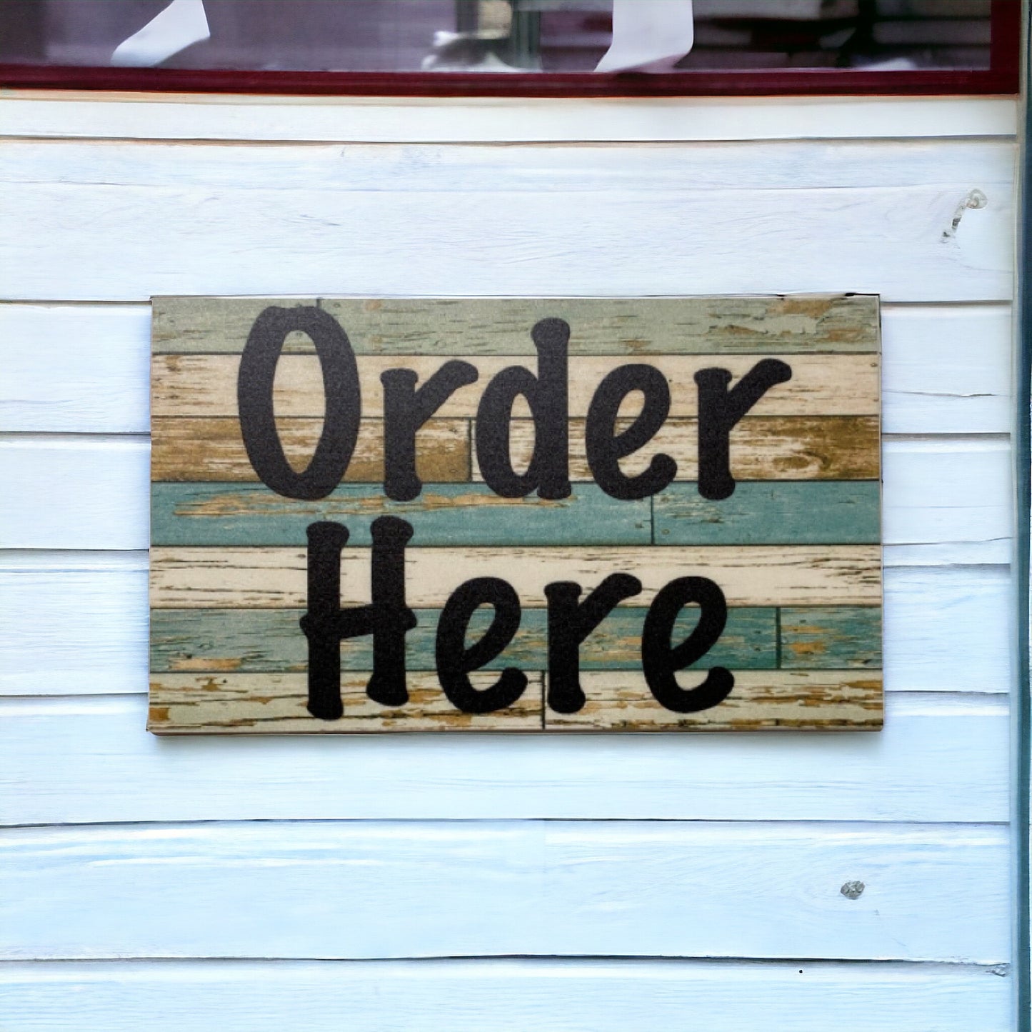 Order Here Café Business Restaurant Rustic Blue Sign