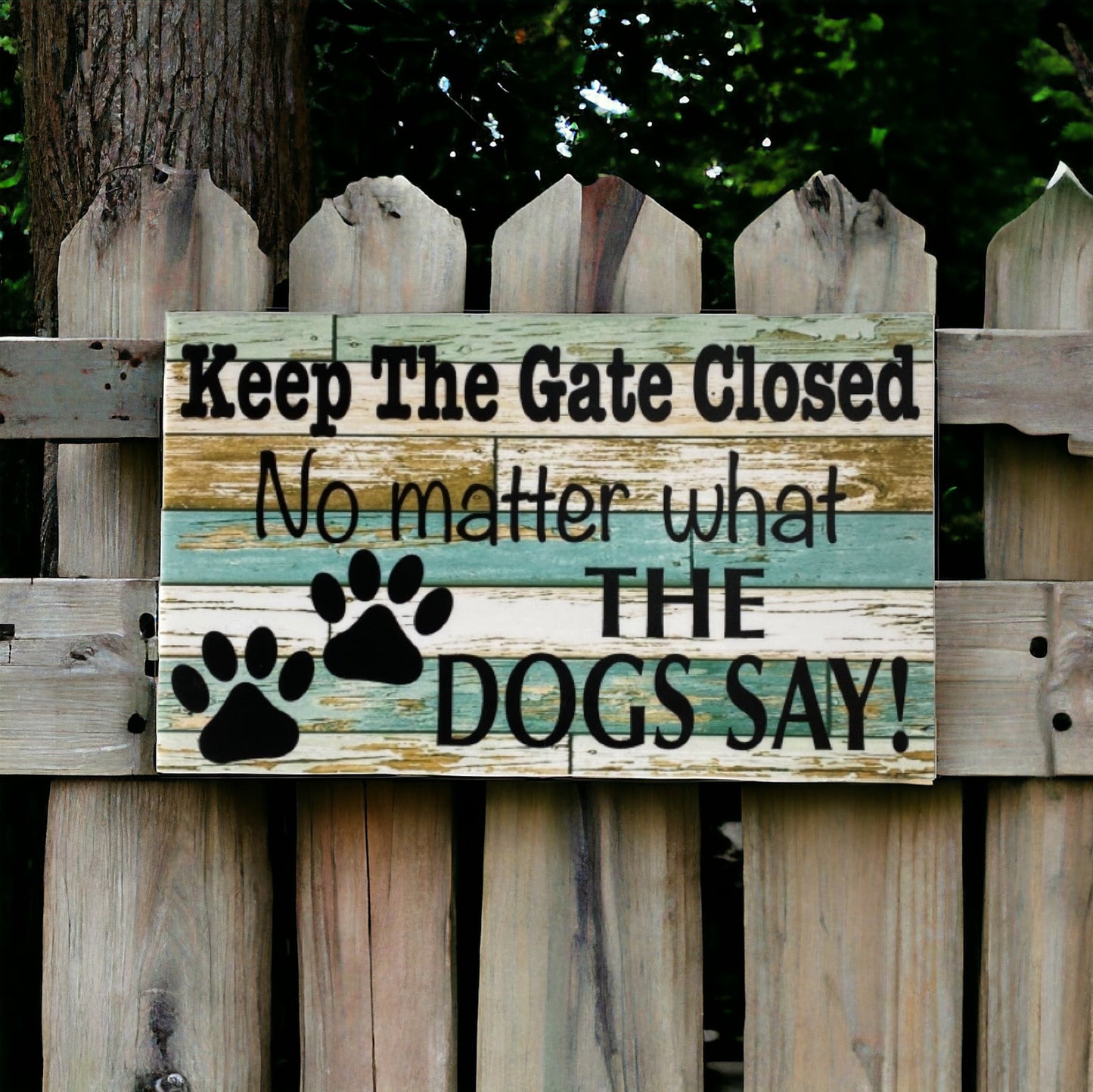 Keep Gate Closed Dog Or Dogs Blue with Paws Sign - The Renmy Store Homewares & Gifts 