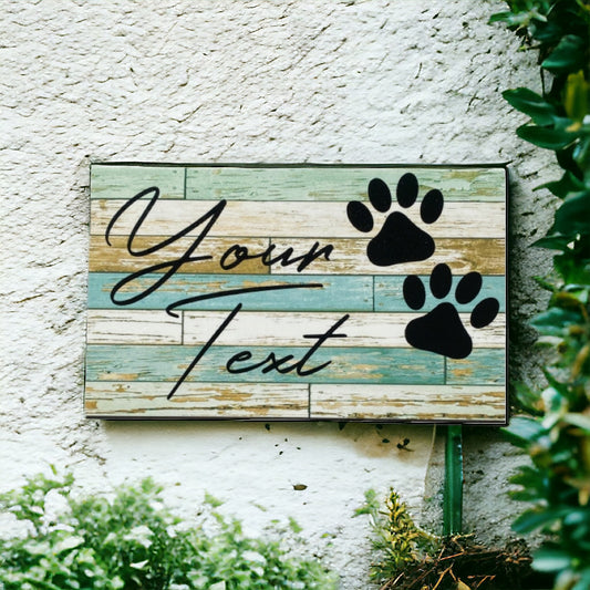Dog Cat Paws Pet Blue Script Custom Sign