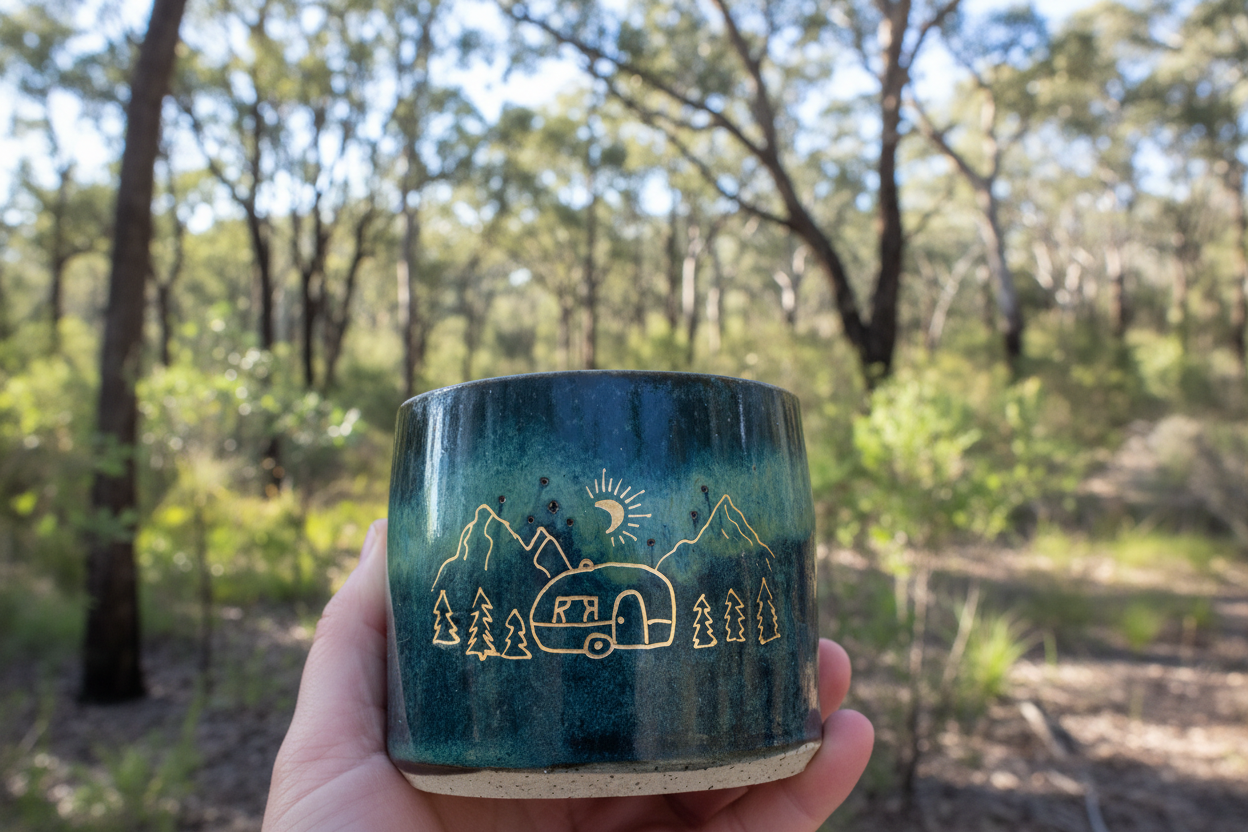 Mug Cup Camping Caravan Pottery Ceramic Aussie Made Limited Edition