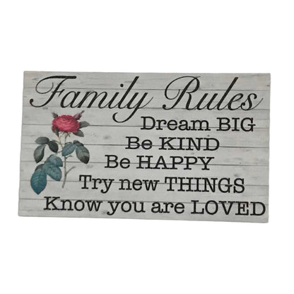 Family Rules with Red Rose Sign - The Renmy Store Homewares & Gifts 