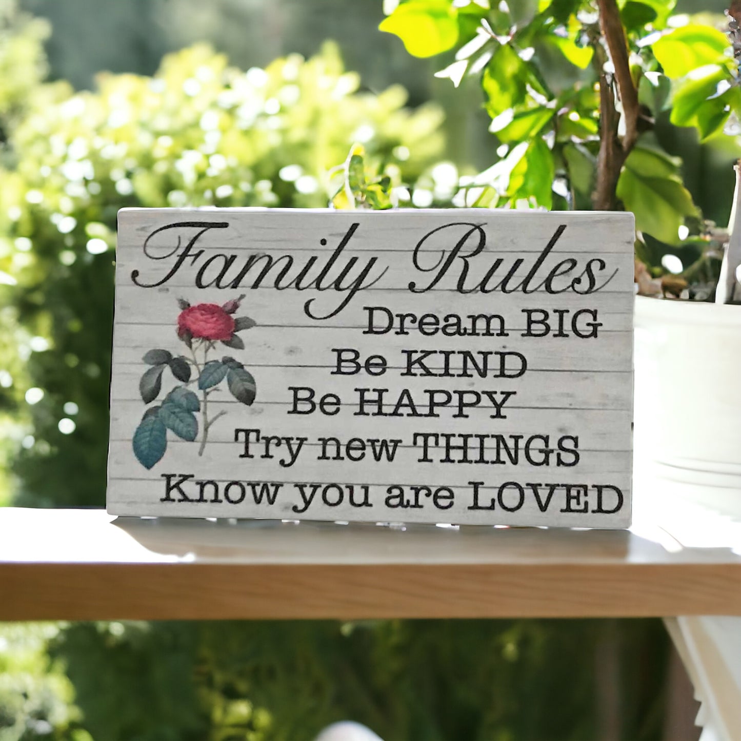 Family Rules with Red Rose Sign