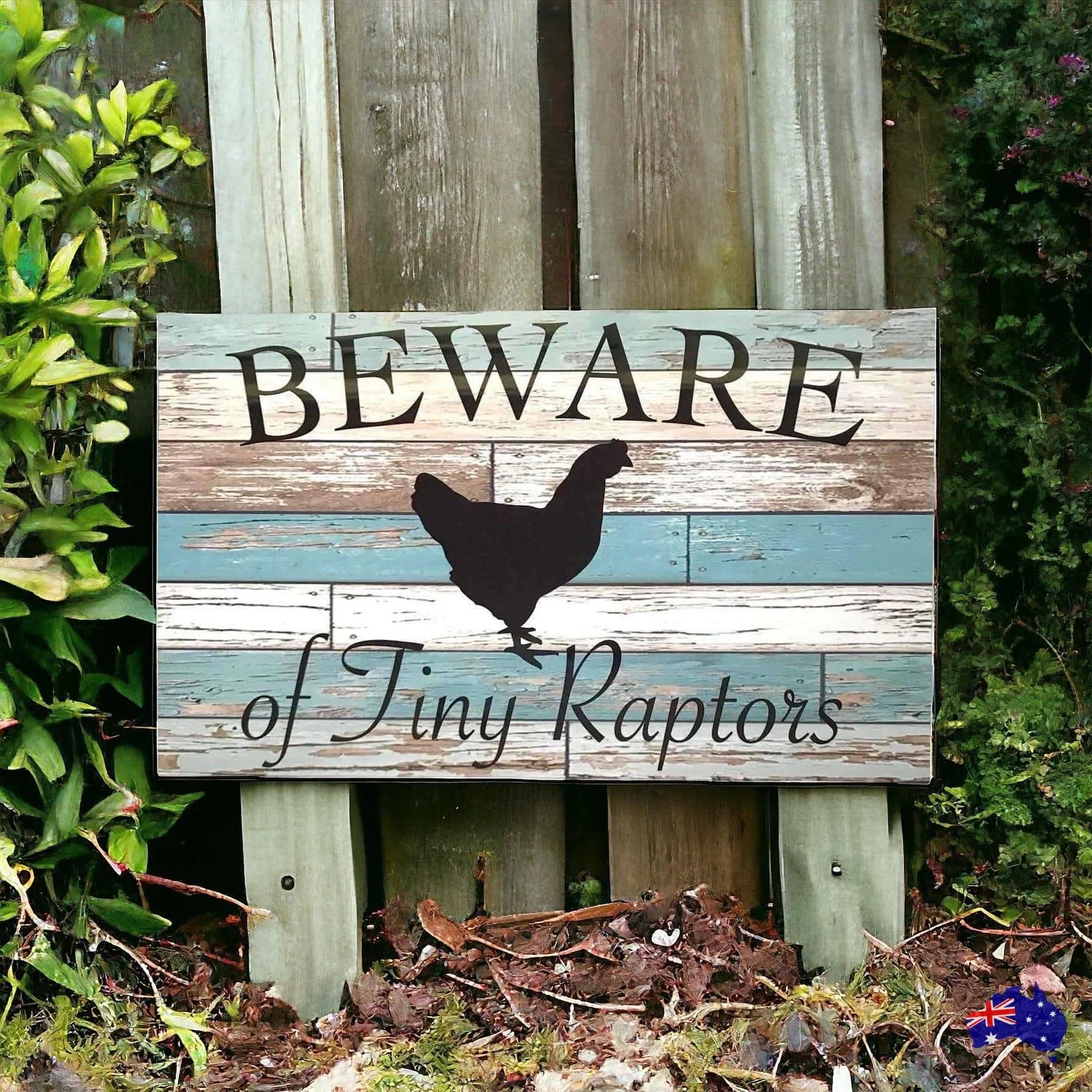 Beware Of Tiny Raptors Chicken Hen Rustic Blue Sign – The Renmy Store ...