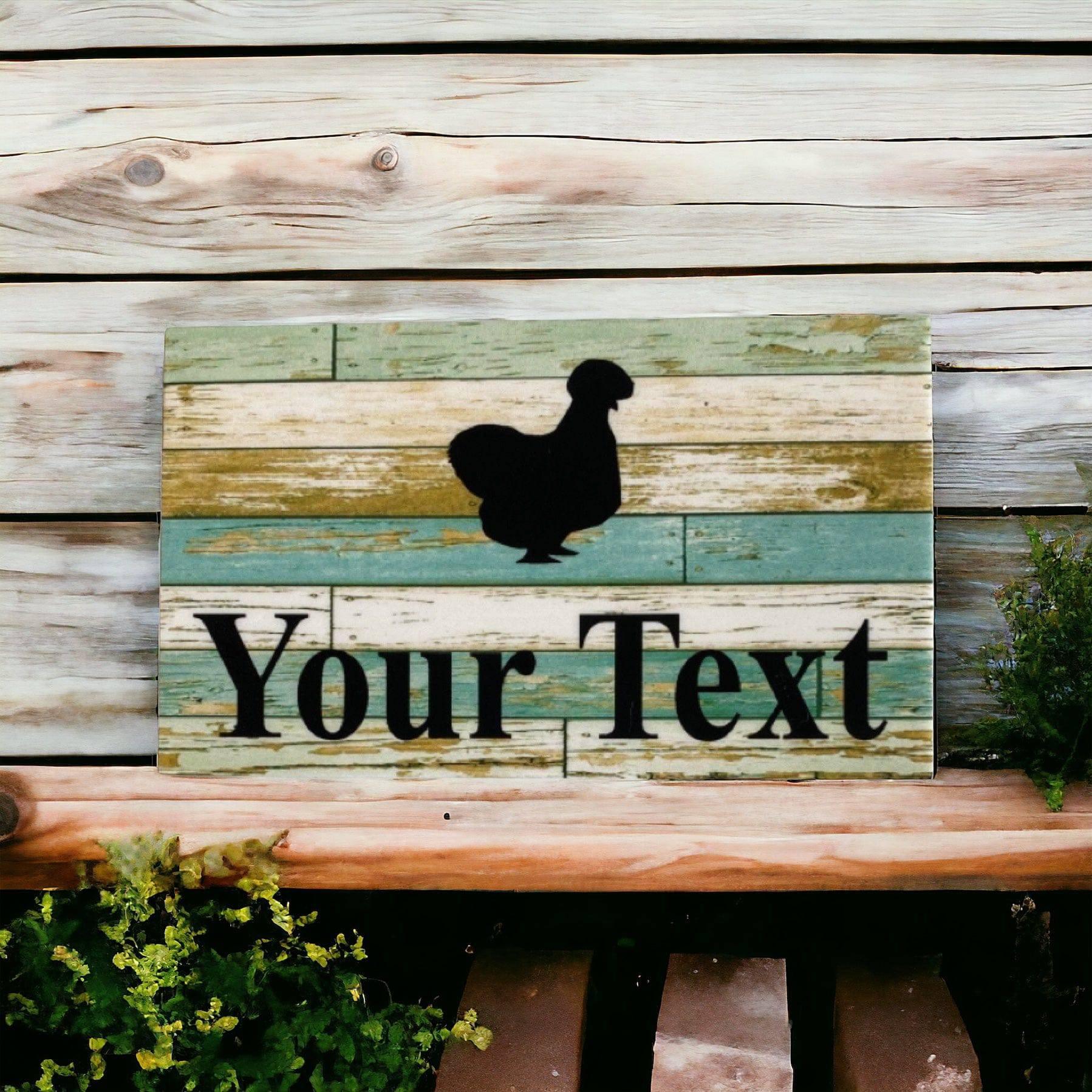 Silkie Chicken Custom Personalised Sign Rustic Blue - The Renmy Store Homewares & Gifts 