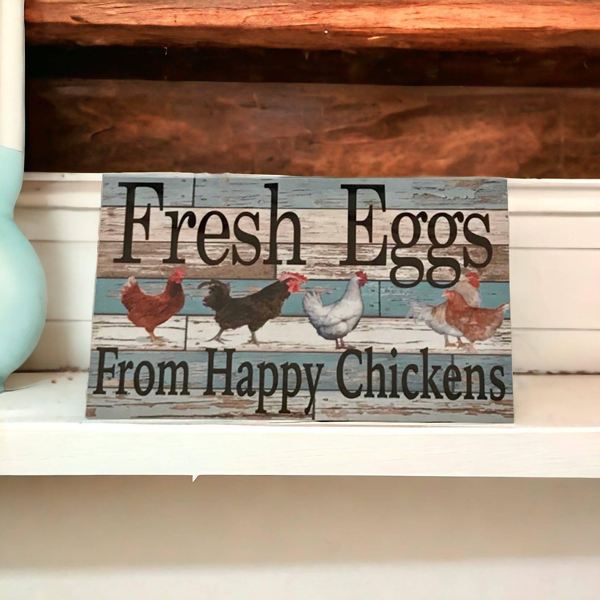 Fresh Eggs From Happy Chickens Blue Sign - The Renmy Store Homewares & Gifts 