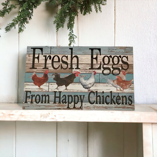 Fresh Eggs From Happy Chickens Blue Sign