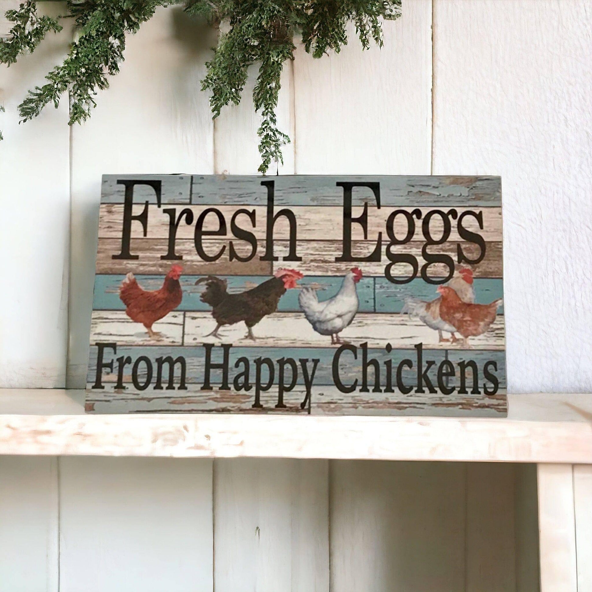 Fresh Eggs From Happy Chickens Blue Sign - The Renmy Store Homewares & Gifts 