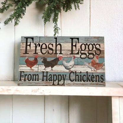 Fresh Eggs From Happy Chickens Blue Sign - The Renmy Store Homewares & Gifts 