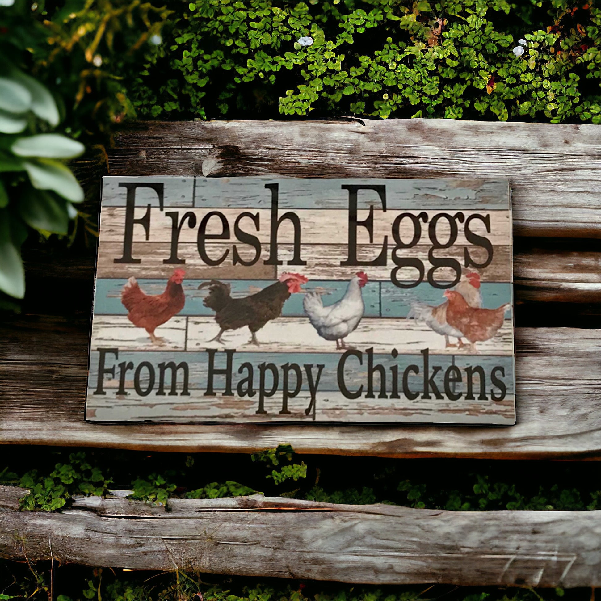 Fresh Eggs From Happy Chickens Blue Sign - The Renmy Store Homewares & Gifts 