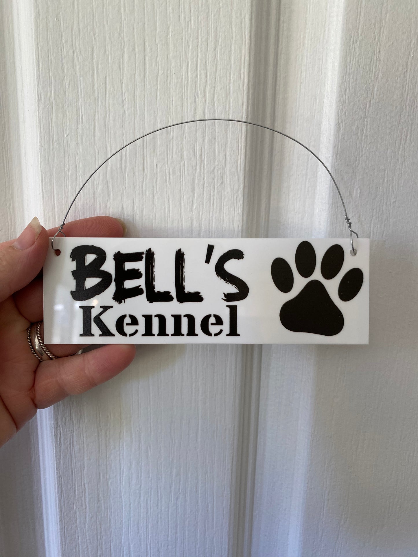 Dog Kennel Sign Custom Personalised - Classic Black White Paw
