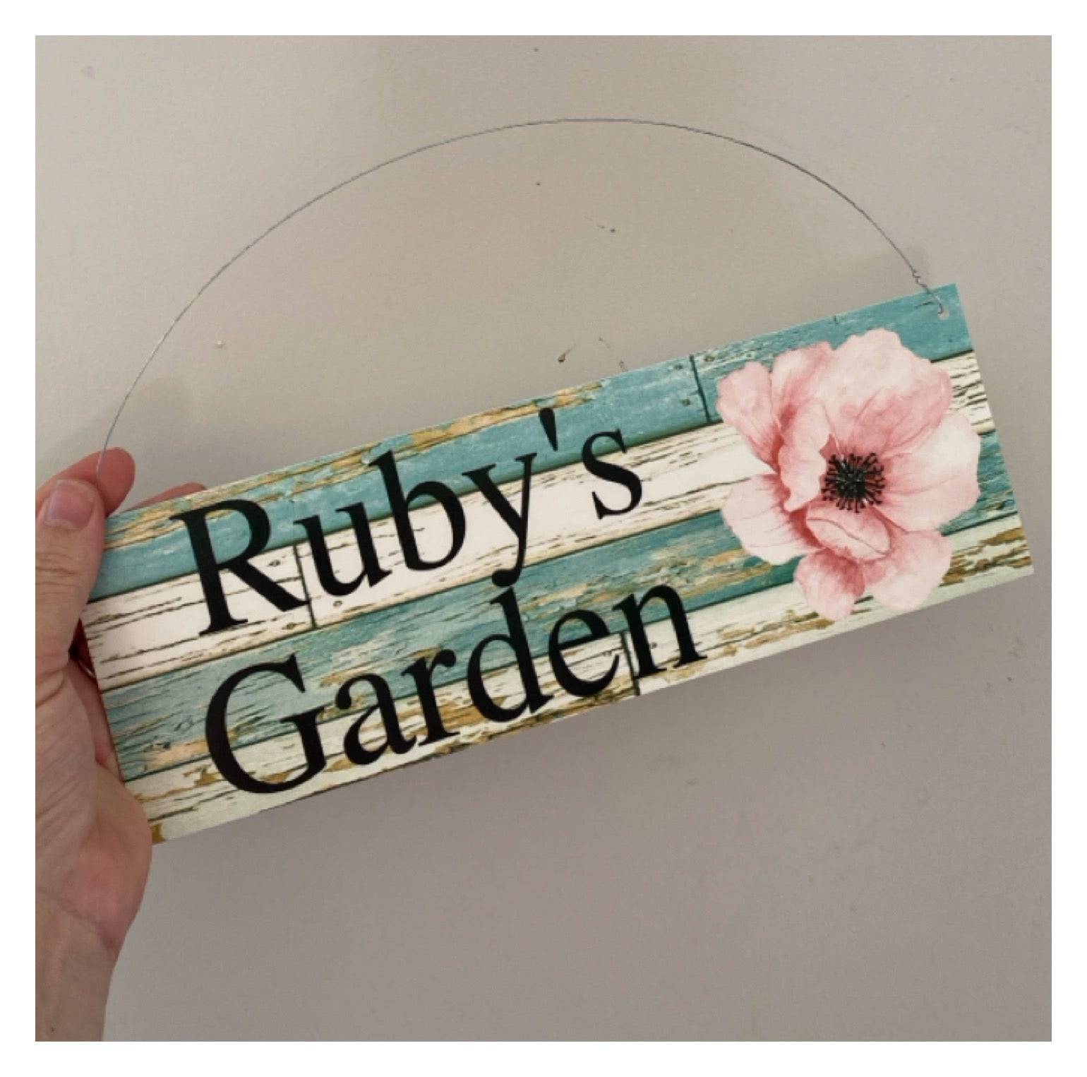 Flower Pink Custom Personalised Rustic Blue Sign - The Renmy Store Homewares & Gifts 