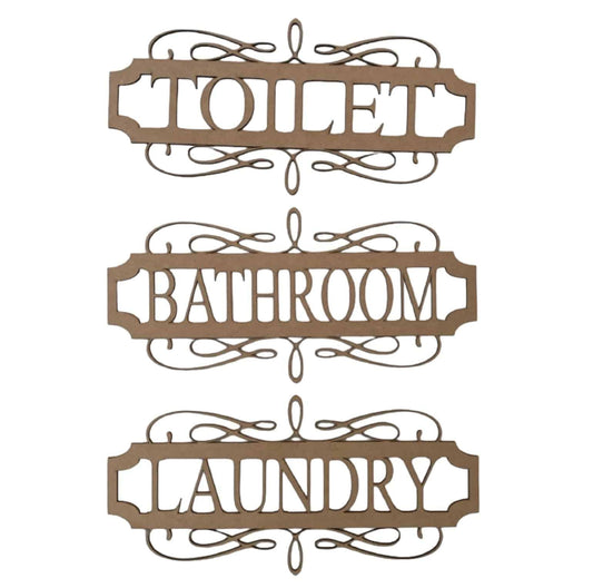 Toilet Laundry Bathroom Door Sign Set MDF DIY Wooden Vintage - The Renmy Store Homewares & Gifts 