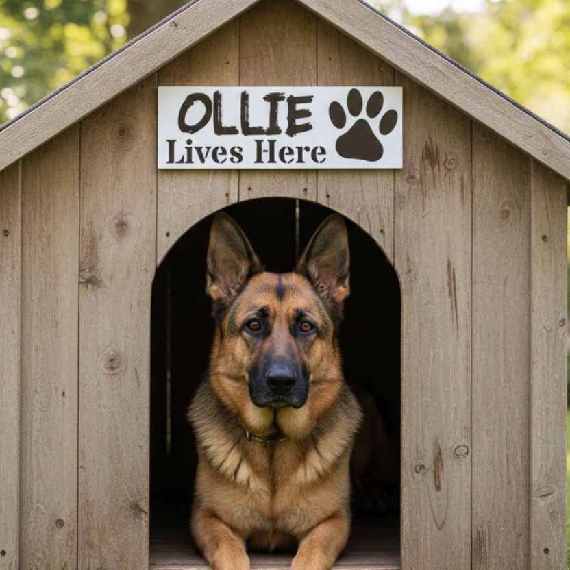 Dog Kennel Sign Custom Personalised - Classic Black White Paw