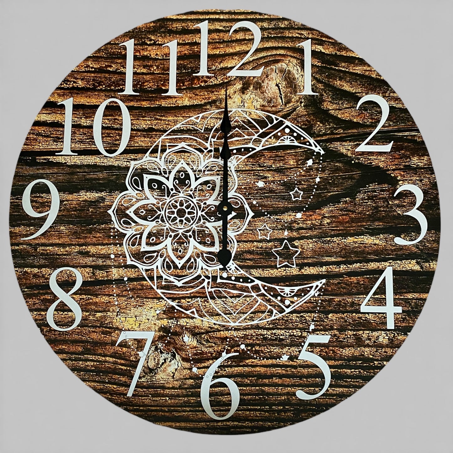 Moon Mandala Wall Clock 30cm 60cm - Dark Timber - Aussie Made
