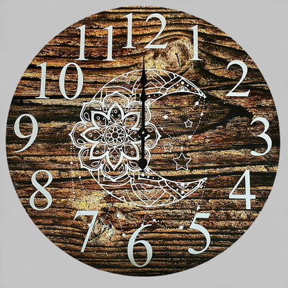 Moon Mandala Wall Clock 30cm 60cm - Dark Timber - Aussie Made