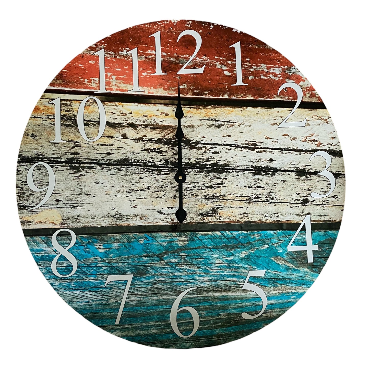 Rustic Red White Blue Timber Wall Clock 30cm 60cm - Aussie Made