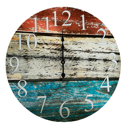 Rustic Red White Blue Timber Wall Clock 30cm 60cm - Aussie Made