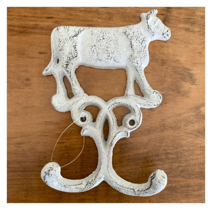 Cow Hook Rustic White Cast Iron - The Renmy Store Homewares & Gifts 