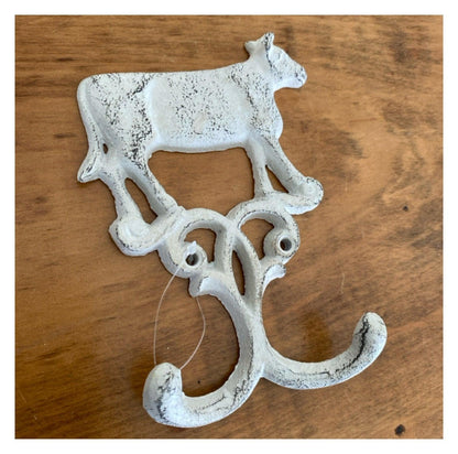 Cow Hook Rustic White Cast Iron - The Renmy Store Homewares & Gifts 