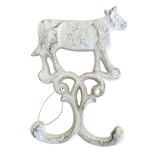 Cow Hook Rustic White Cast Iron - The Renmy Store Homewares & Gifts 