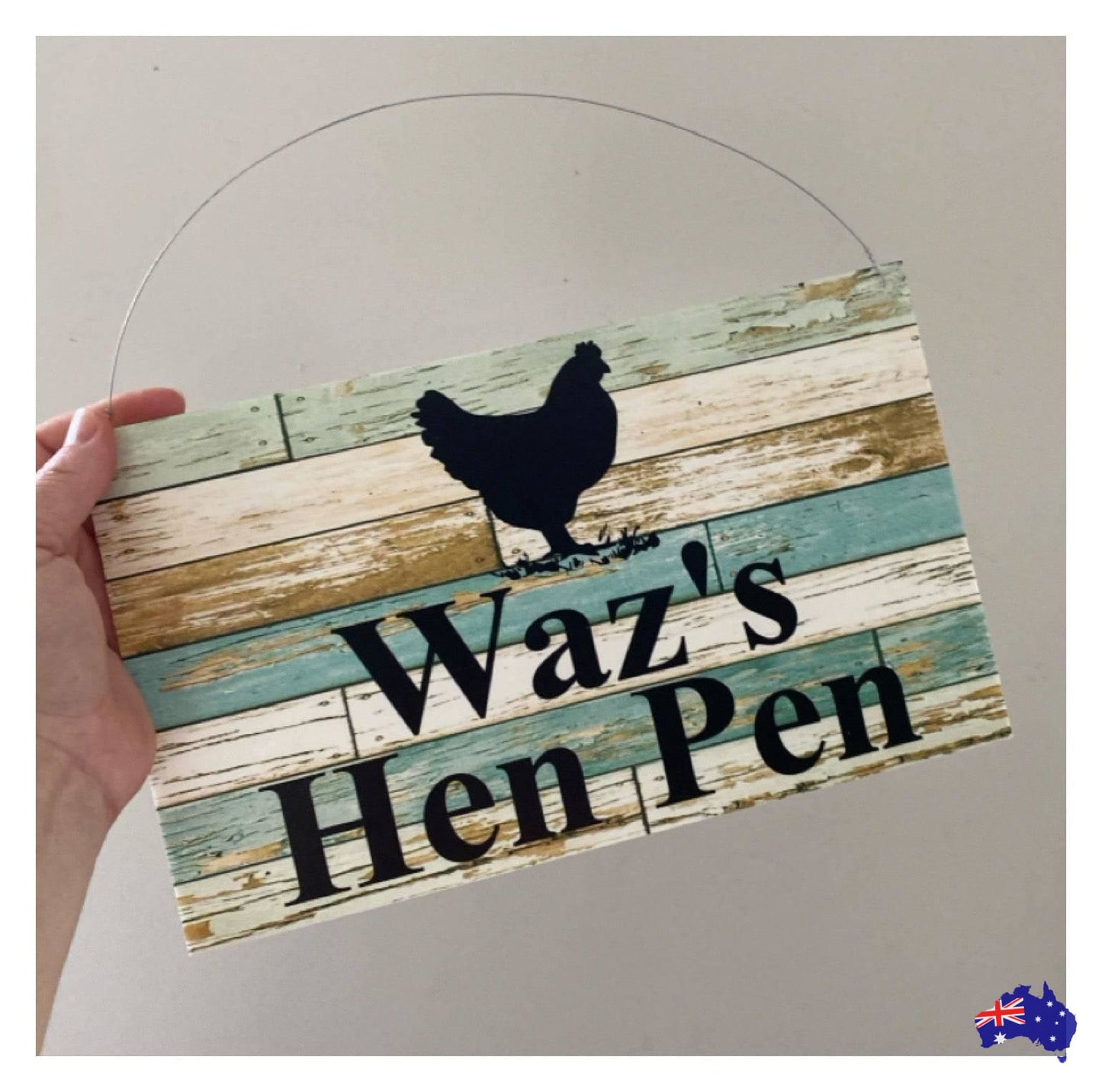 Chicken Hen Custom Personalised Sign Rustic Blue - The Renmy Store Homewares & Gifts 