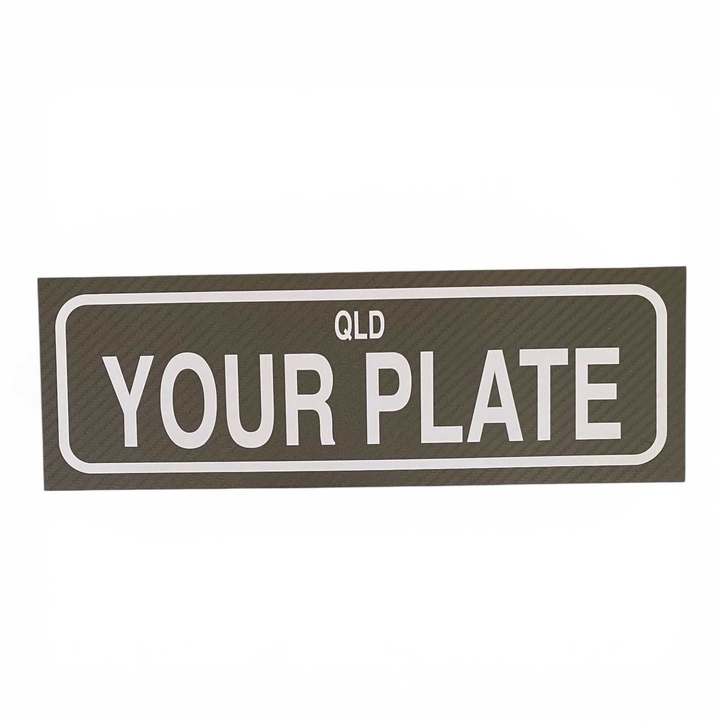 Plate Car Carbon Fibre Look Custom Personalised Sign - White Text - Aussie Made
