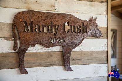 Custom Cow Sign - Personalised Rusty Metal Steel Sign - Australian Made