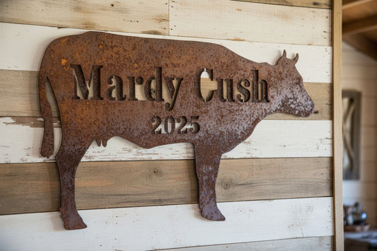 Custom Cow Sign - Personalised Rusty Metal Steel Sign - Australian Made