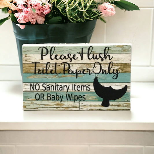 Toilet Paper Only No Sanitary Baby Wipes Whale Blue Sign - The Renmy Store Homewares & Gifts 