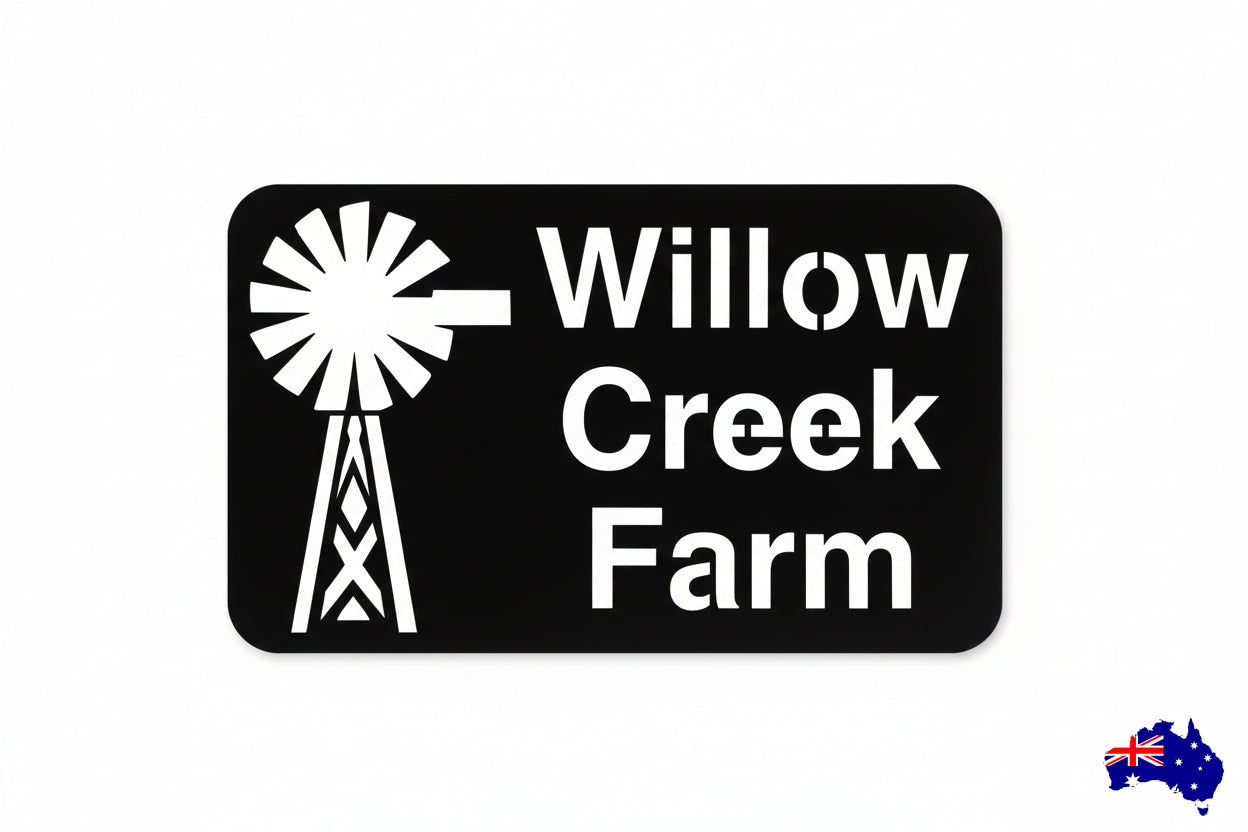 Custom Windmill Farm Sign Willow Creek - Personalised Rusty Metal Steel Sign - Australian Made