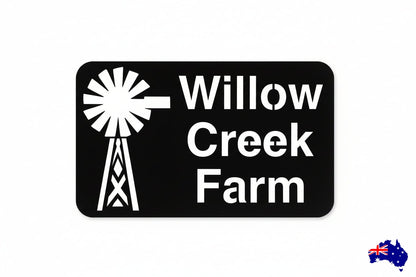 Custom Windmill Farm Sign Willow Creek - Personalised Rusty Metal Steel Sign - Australian Made