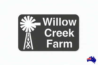 Custom Windmill Farm Sign Willow Creek - Personalised Rusty Metal Steel Sign - Australian Made