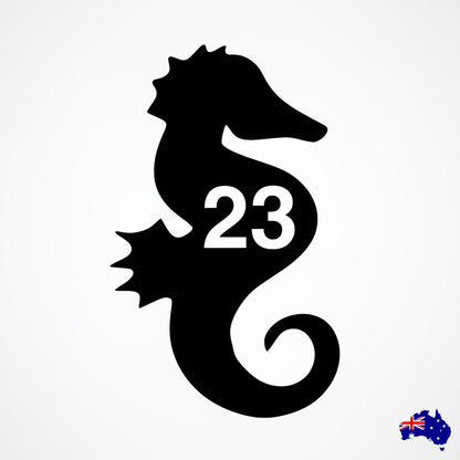 Custom Seahorse House Number Coastal Sign - Personalised Rusty Metal Steel Sign - Australian Made