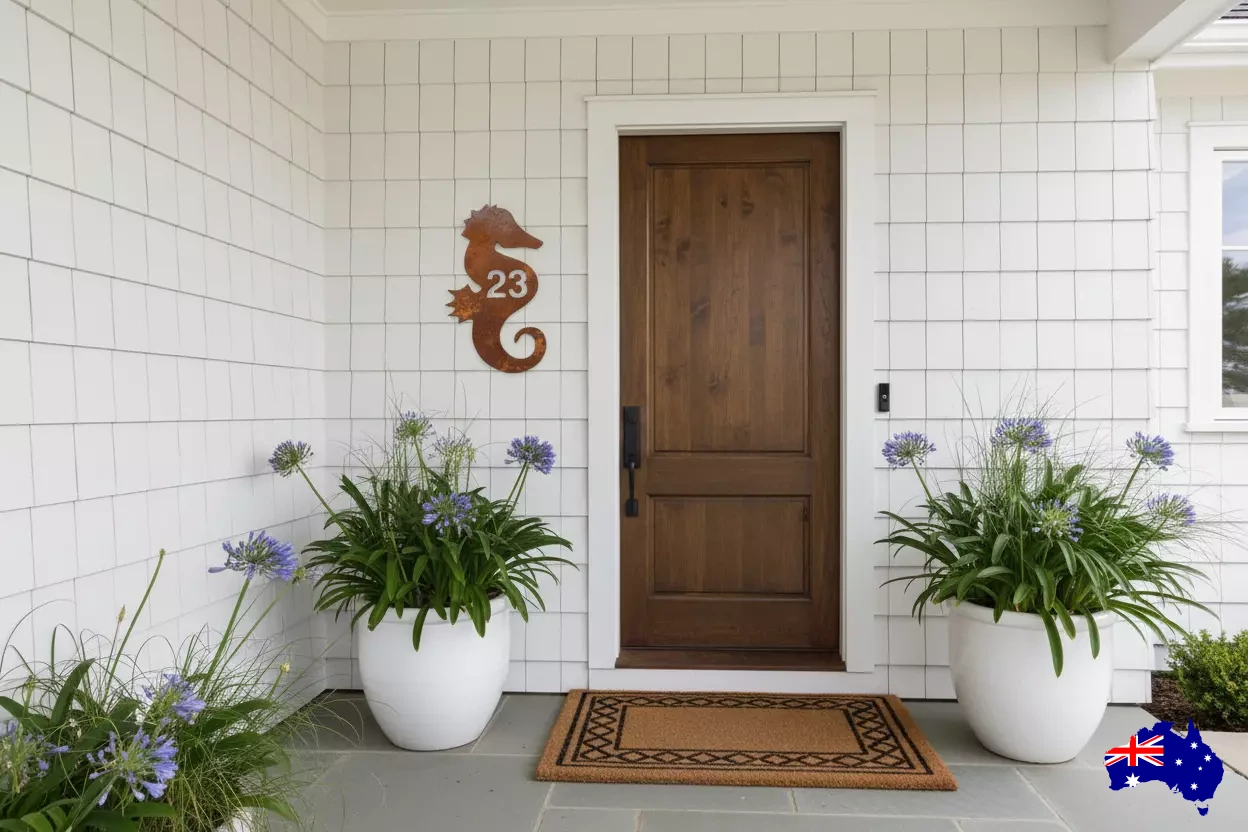 Custom Seahorse House Number Coastal Sign - Personalised Rusty Metal Steel Sign - Australian Made