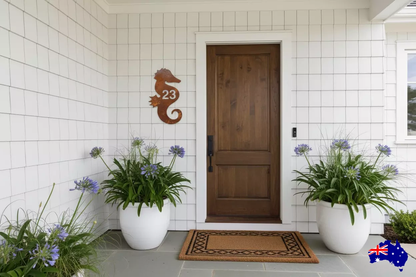 Custom Seahorse House Number Coastal Sign - Personalised Rusty Metal Steel Sign - Australian Made