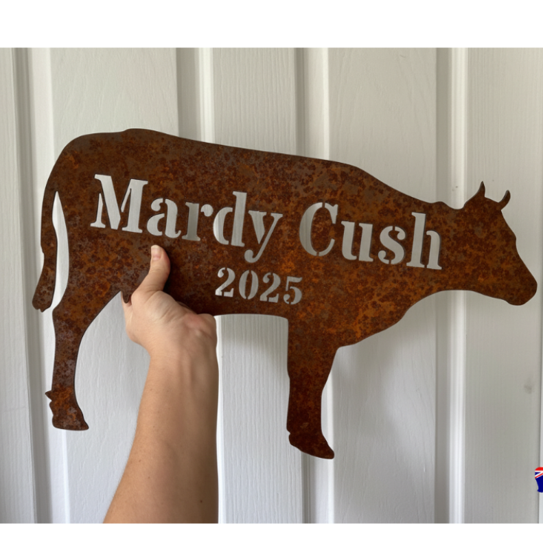 Custom Cow Sign - Personalised Rusty Metal Steel Sign - Australian Made