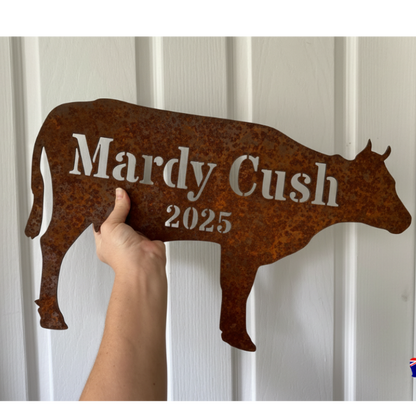 Custom Cow Sign - Personalised Rusty Metal Steel Sign - Australian Made