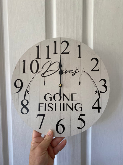 Gone Fishing Wall Clock Custom Personalised - Aussie Made